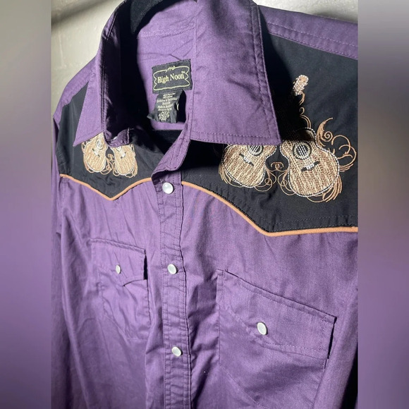 Vintage High Noon Western Pearl Snap Shirt Long Sleeve Purple Men's - Picture 8 of 8